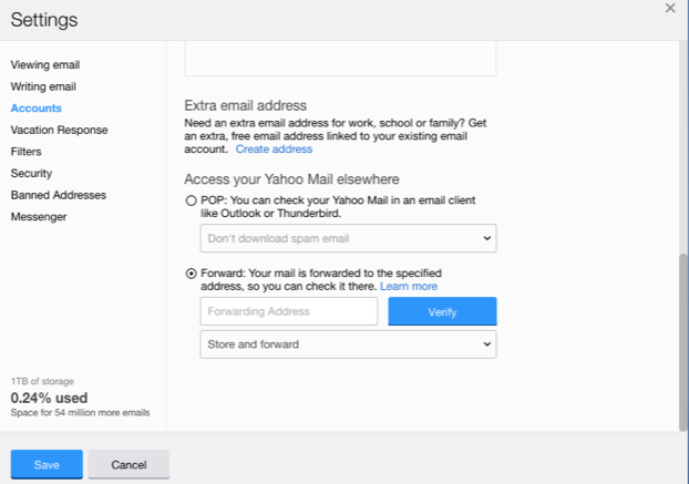 Yahoo! Mail Forwarding